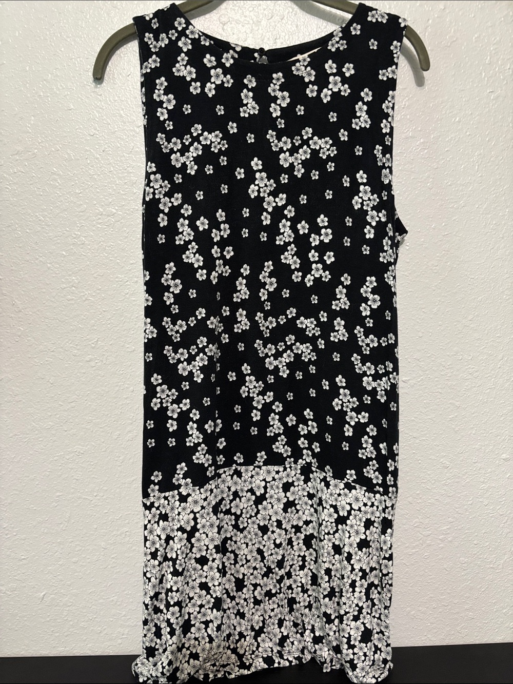 LOFT Black Sleeveless Dress with White Floral Print
